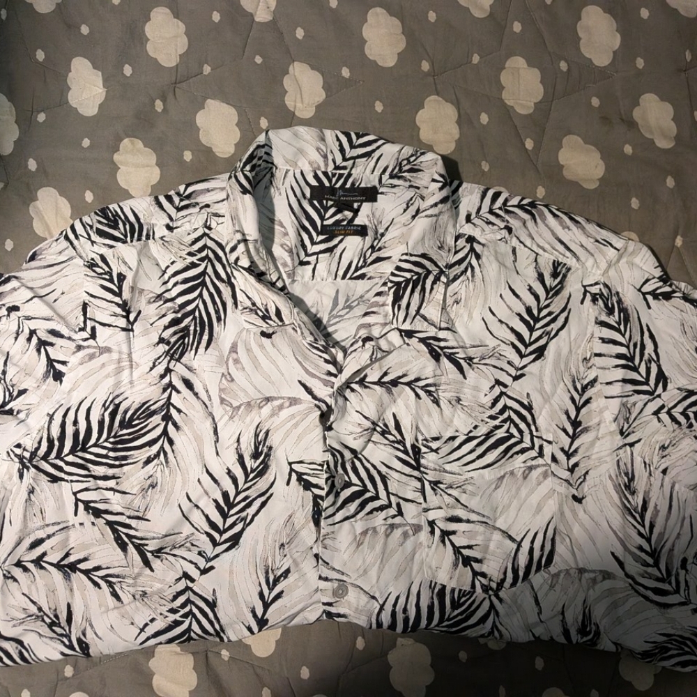 Marc Anthony Black and White Leaf Pattern Shirt